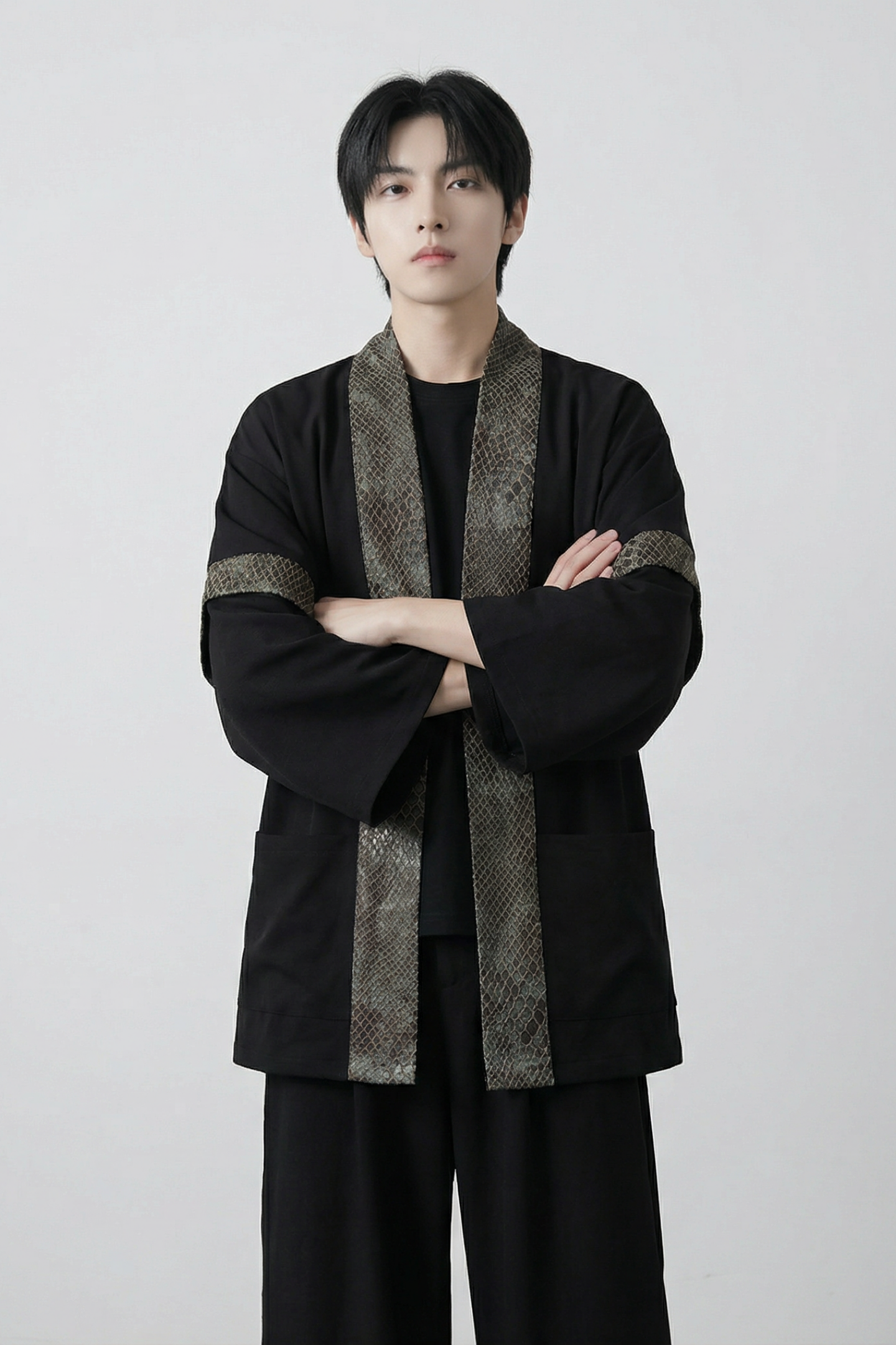 现货春秋风蟒纹印花拼接男士道袍汉服D3206-P78,男装民族服装,星座1017