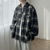 现货2026春复古美式格子长袖衬衫毛边宽松衬衣SC245-P58，男装衬衫，星座1017