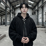 现货小众烫钻可拆卸领带设计连帽卫衣重磅宽松慵懒外套W2056-P89，女装短外套，星座1017