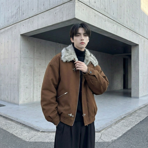 现货毛领复古（仿貂毛领）秋冬季座山雕夹克棉服外套男 Q664-P148图片