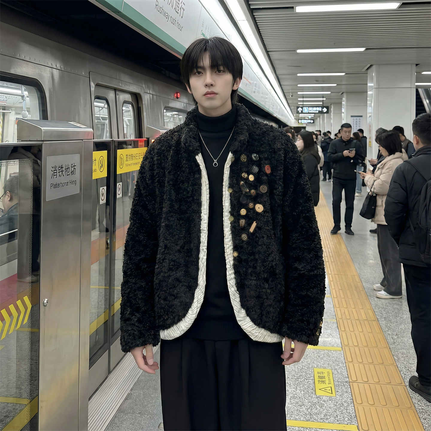 现货手工制扣古布保暖上衣设计感小众羊羔绒外套M7811-P128，男装棉衣，星座1017