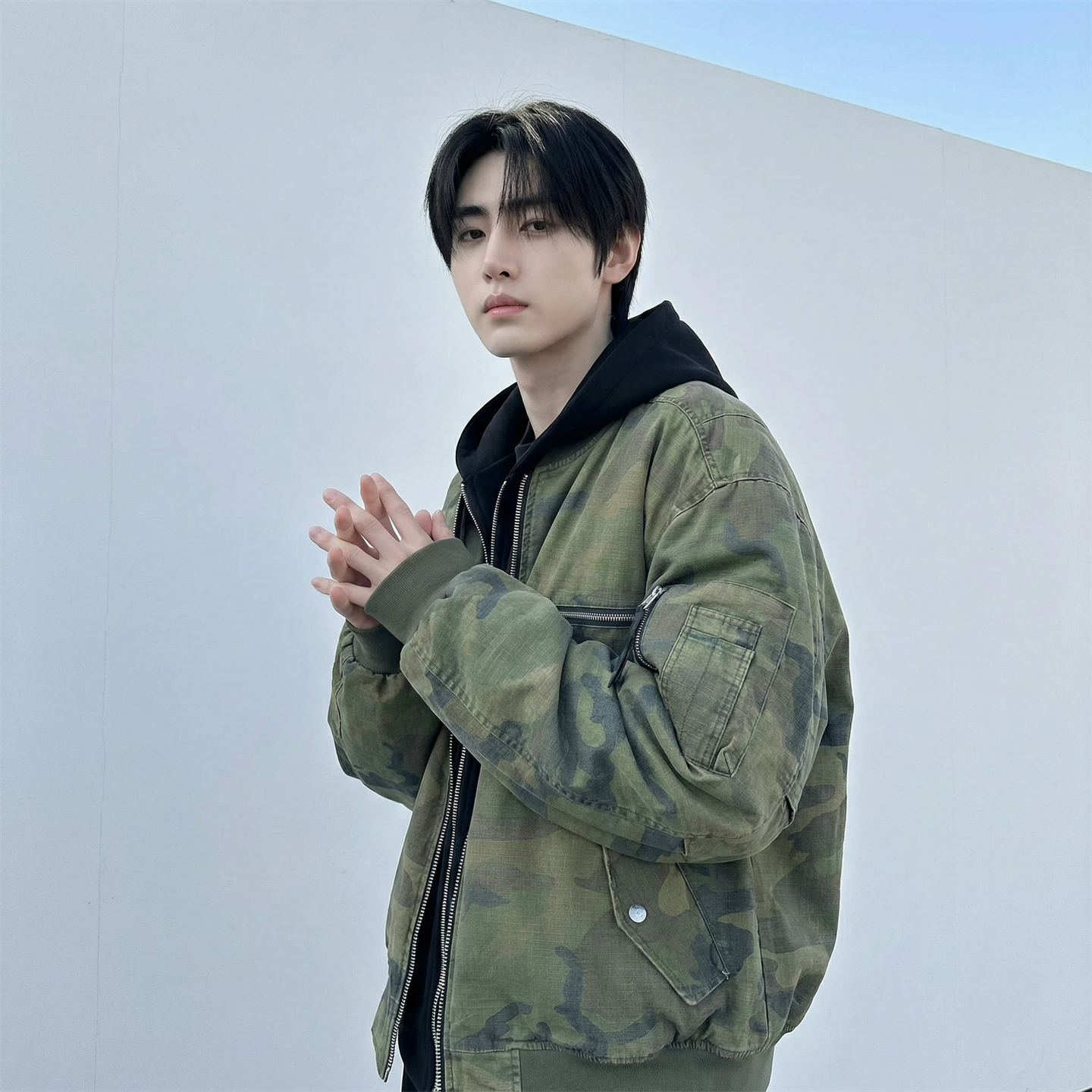 现货迷彩假两件棉服重磅水洗飞行服街头风外套M9881-P148，男装棉衣，星座1017