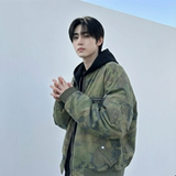 现货迷彩假两件棉服重磅水洗飞行服街头风外套M9881-P148，男装棉衣，星座1017