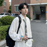 现货长袖衬衫男潮流带领带帅气港风高级感情侣衬衣FA32-P55，男装衬衫，星座1017