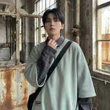 现货2026春款假两件卫衣衬衫领复古vibe格子美式外套A5613-P65，男装衬衫，星座1017