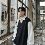 现货假两件长袖衬衫宽松衬衣港风休闲百搭上衣GK25-P58，男装衬衫，星座1017