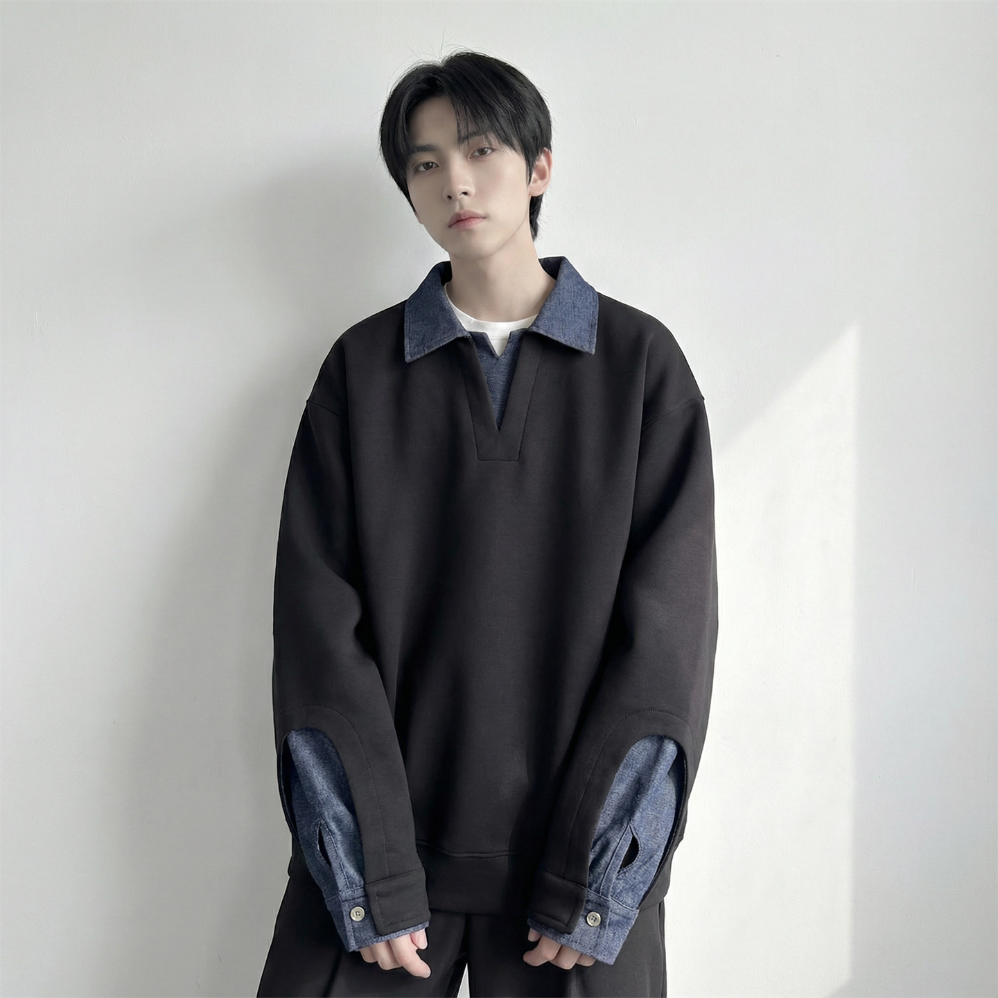 现货春季新款翻领高级感衬衫领上衣长袖卫衣男装潮WY212-P68，男装衬衫，星座1017