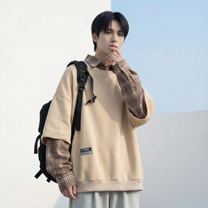 现货 2026春款假两件卫衣衬衫领复古vibe格子美式外套 A5613-P65，男装衬衫，星座1017