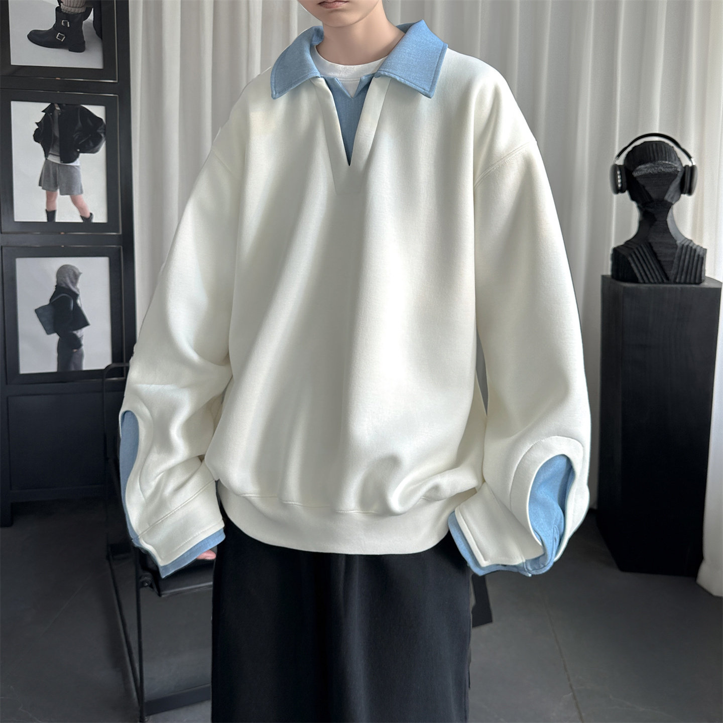 现货春季新款翻领高级感衬衫领上衣长袖卫衣男装潮WY212-P68，男装衬衫，星座1017