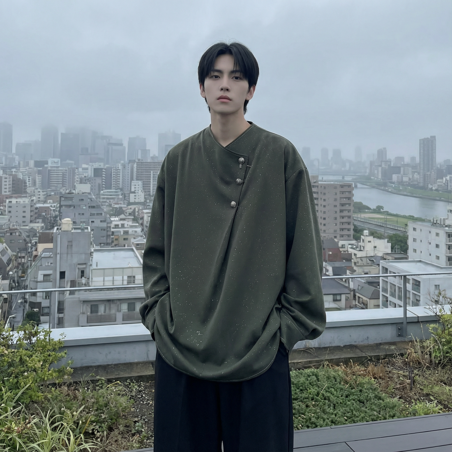 现货新中式痞帅衬衣高级感小香风衬衫微闪潮流痞帅衬衣A903-P68，男装衬衫，星座1017