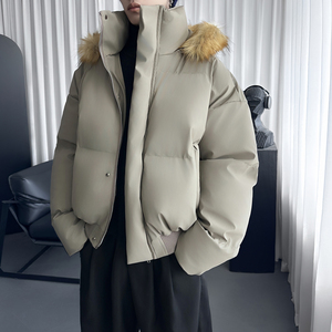座山雕毛领pu皮派克棉服冬季短款质感连帽加厚外套 M8037-P148图片