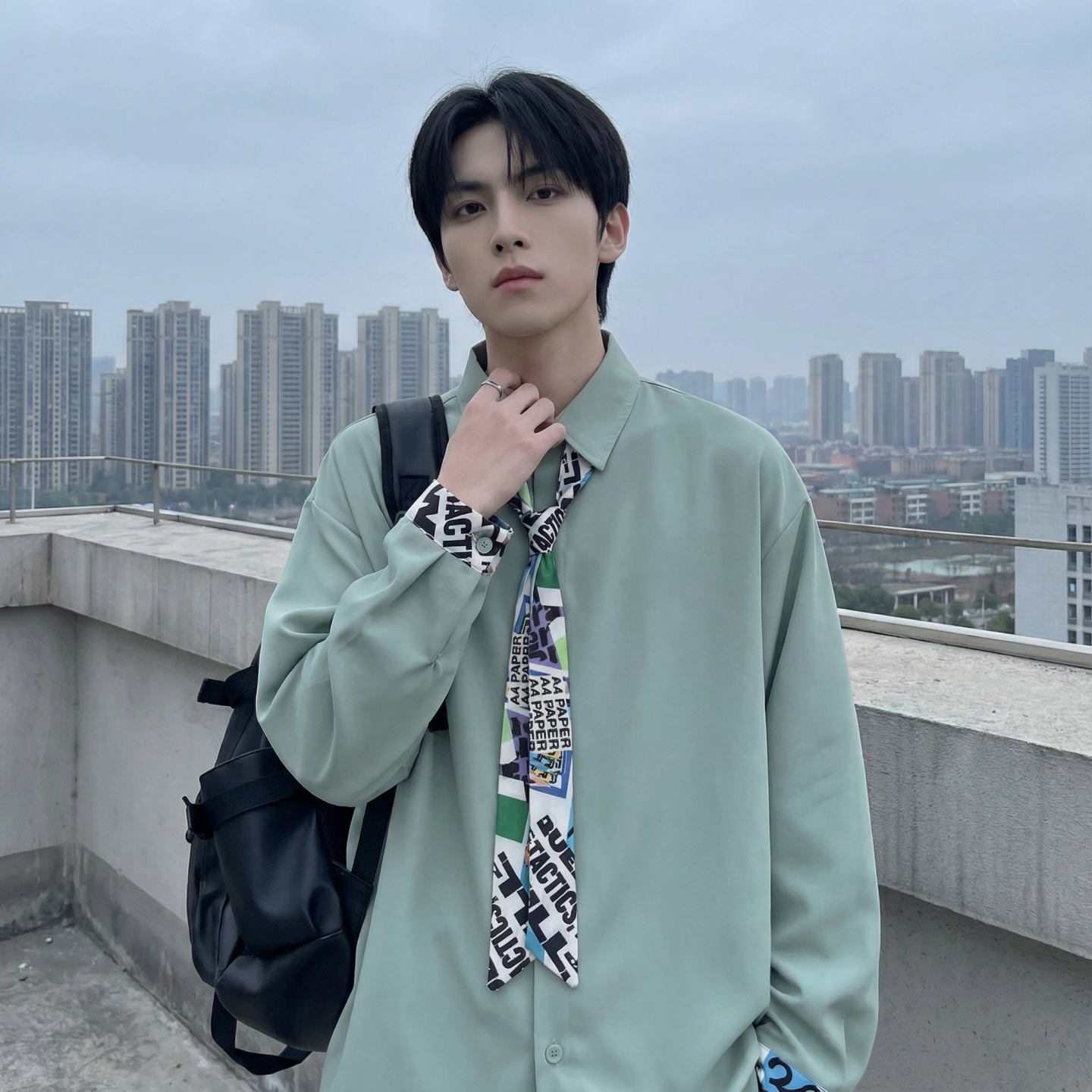 现货长袖衬衫男潮流带领带帅气港风高级感情侣衬衣FA32-P55，男装衬衫，星座1017