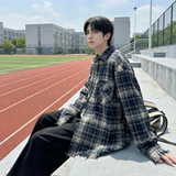 现货2026春复古美式格子长袖衬衫毛边宽松衬衣SC245-P58，男装衬衫，星座1017