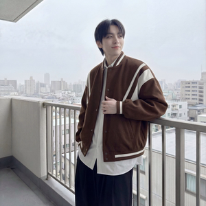 现货撞色美式复古夹克棒球服流行外套W0023-P88控118加绒P100