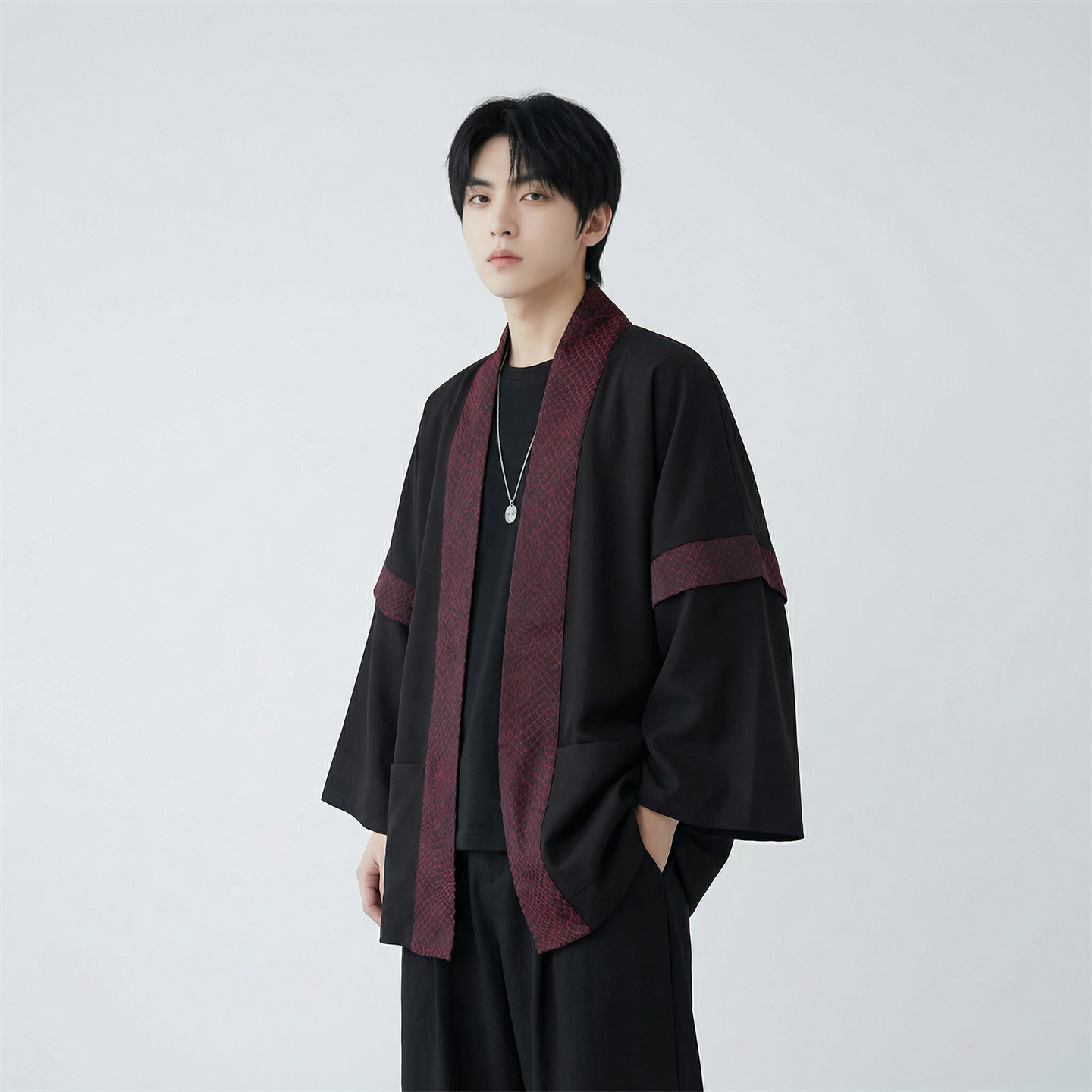 现货春秋风蟒纹印花拼接男士道袍汉服D3206-P78，男装民族服装，星座1017