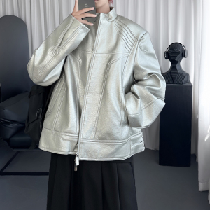 超帅金属骨骼立体结构皮衣立领机车夹克拉链外套 Q5953-P138，男装夹克，星座1017