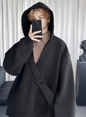 现货 潮牌宽松加厚连帽假两件深V高领长袖卫衣 WD908-P78