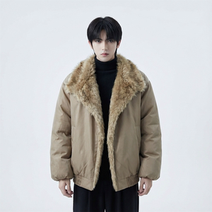 现货 冬季大毛领加厚夹棉黑锻拼接棉服外套 M1654-P168，男装棉衣，星座1017