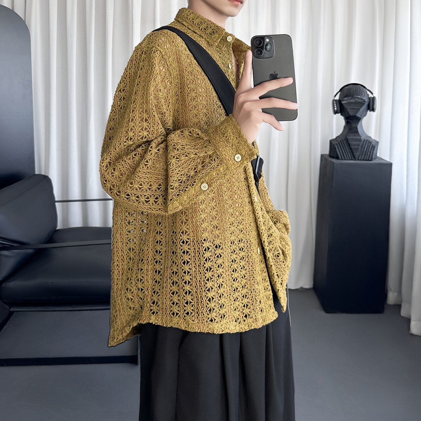 碎花纹理镂空针织衬衫S2029-P68,男装衬衫,星座1017