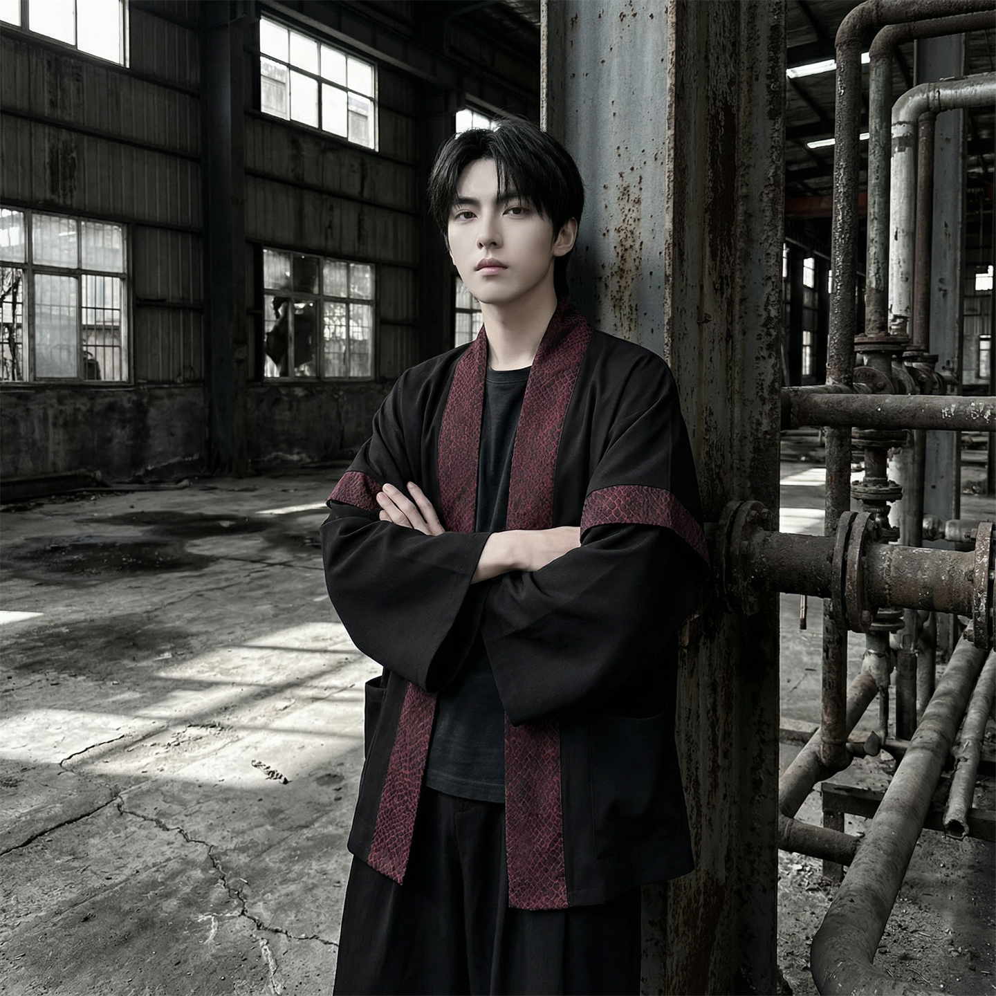 现货春秋风蟒纹印花拼接男士道袍汉服D3206-P78，男装民族服装，星座1017