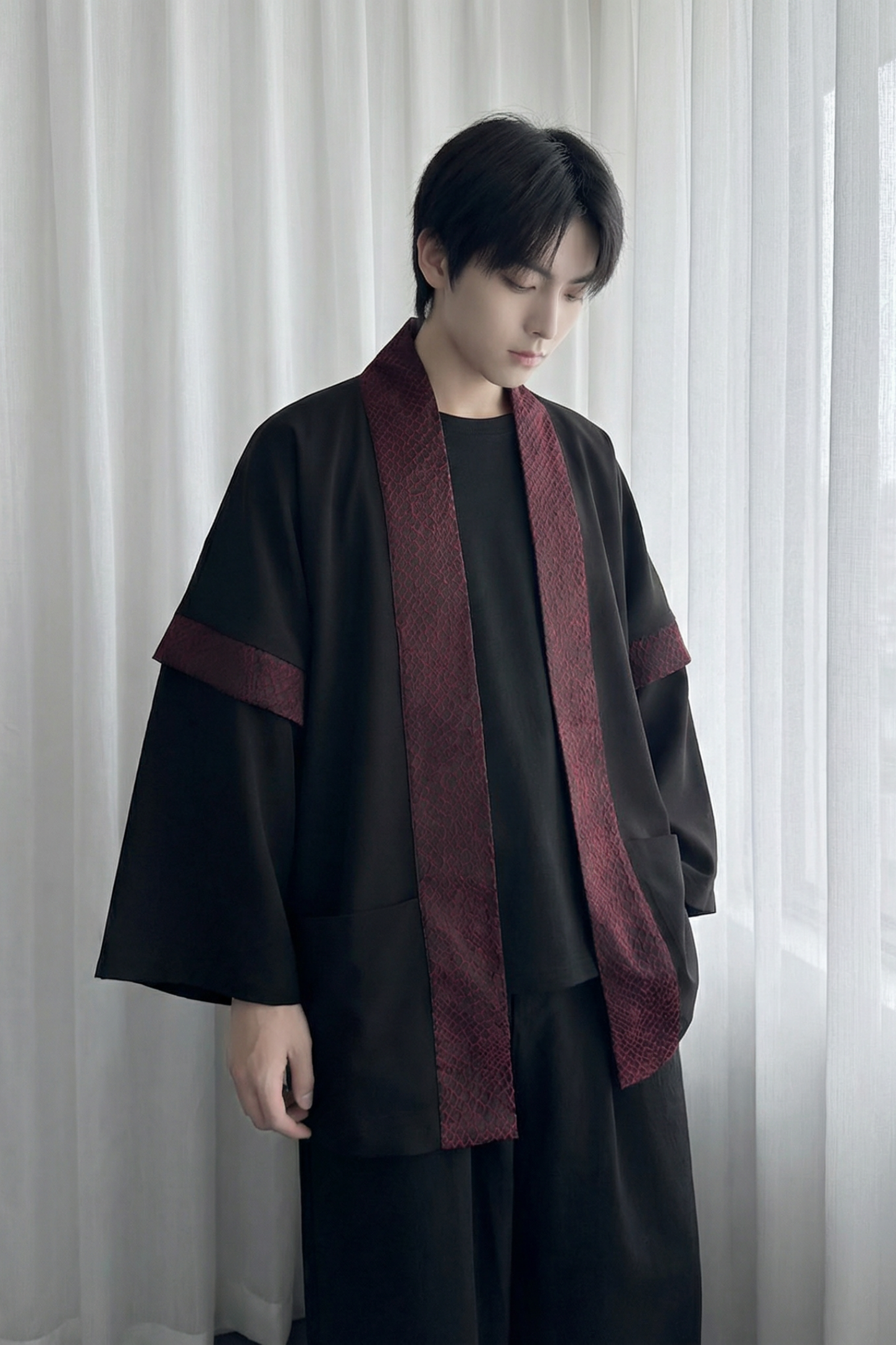 现货春秋风蟒纹印花拼接男士道袍汉服D3206-P78,男装民族服装,星座1017