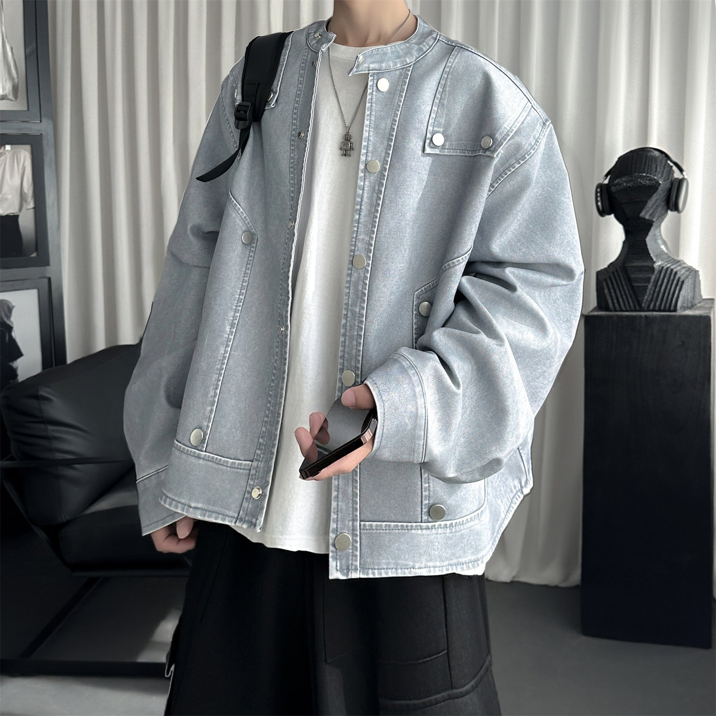 现货2026飞行夹克外套春秋薄款痞帅街头潮牌立领上衣DK568-P118，男装夹克，星座1017