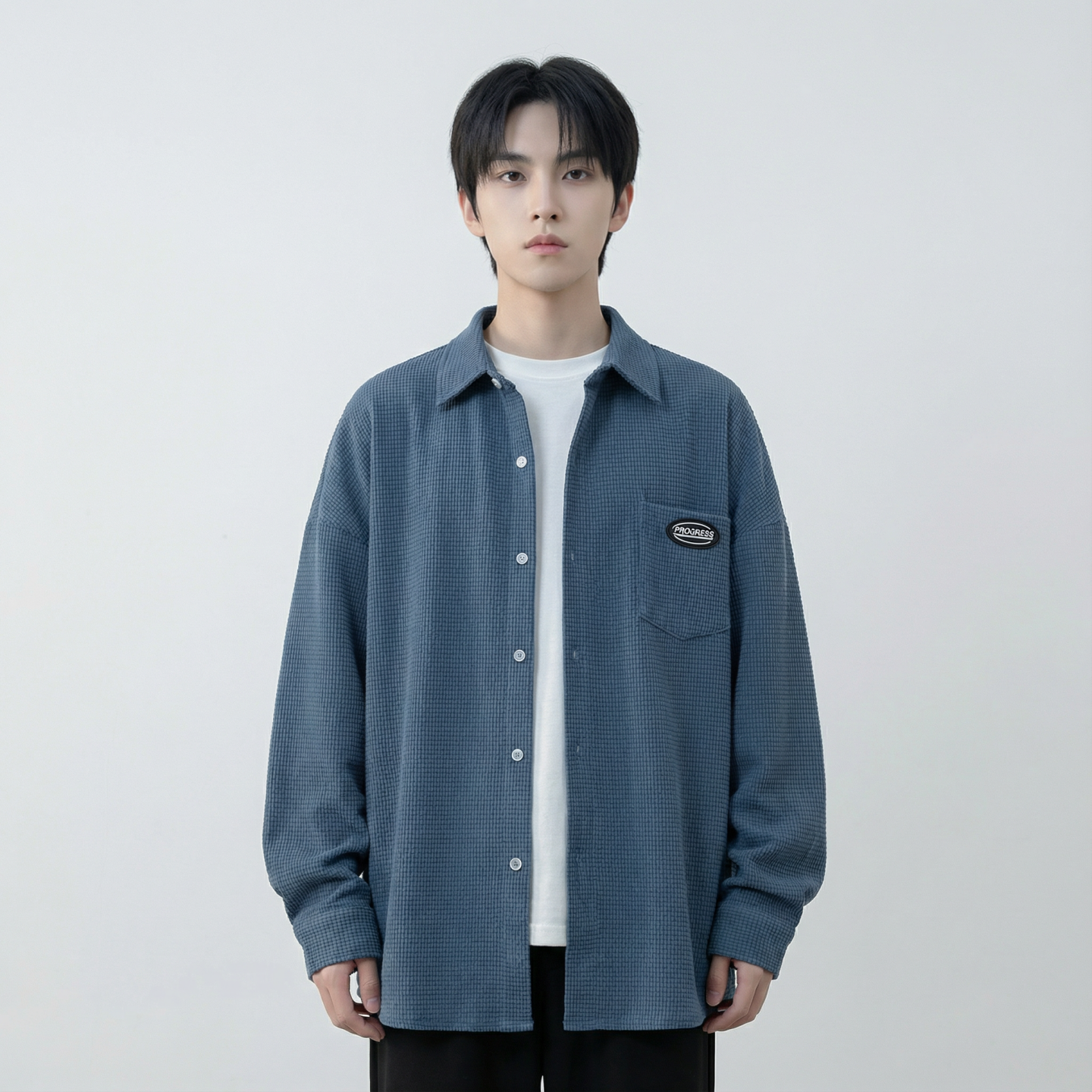 现货华夫格衬衫长袖潮流港风痞帅休闲衬衣CS39-P58，男装衬衫，星座1017