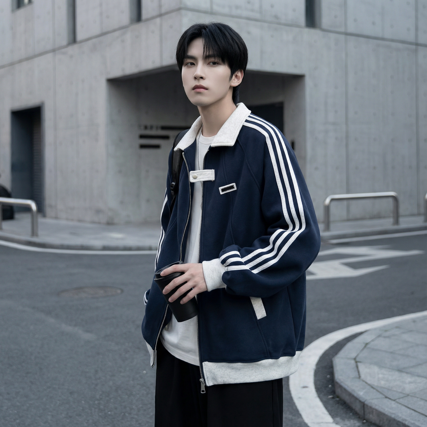 现货2026三条杠翻领夹克男宽松休闲运动外套现货R238-P68，男装夹克，星座1017