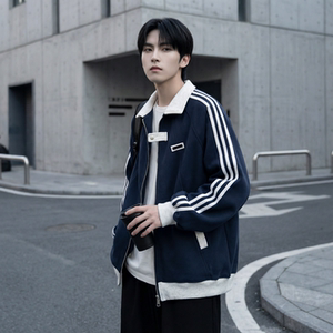 现货 2026三条杠翻领夹克男宽松休闲运动外套 现货 R238-P68，男装夹克，星座1017