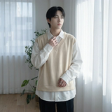 现货假两件长袖衬衫宽松衬衣港风休闲百搭上衣GK25-P58，男装衬衫，星座1017