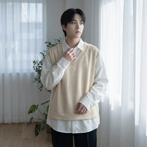 现货假两件长袖衬衫宽松衬衣港风休闲百搭上衣 GK25-P58，男装衬衫，星座1017