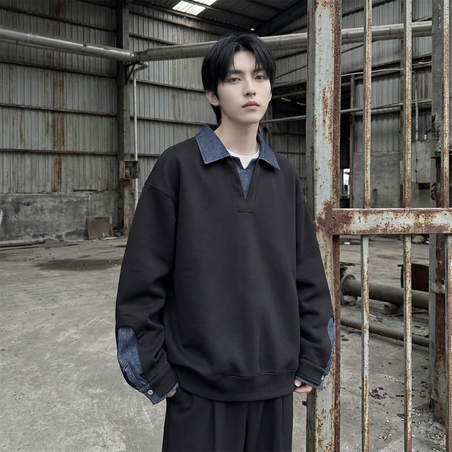 现货春季新款翻领高级感衬衫领上衣长袖卫衣男装潮WY212-P68,男装衬衫,星座1017