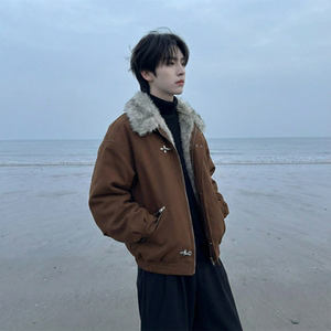 现货毛领复古（仿貂毛领）秋冬季座山雕夹克棉服外套男Q664-P148