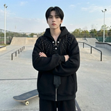 现货烫钻可拆卸领带设计连帽卫衣重磅细闪宽松慵懒外套W2056-P89，女装短外套，星座1017