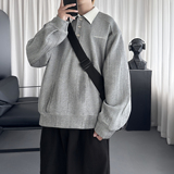 美式做旧感擦色肌理POLO领套头卫衣中性穿搭W3738-P78，男装Polo衫，星座1017