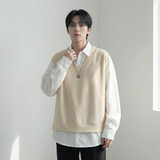 现货假两件长袖衬衫宽松衬衣港风休闲百搭上衣GK25-P58，男装衬衫，星座1017