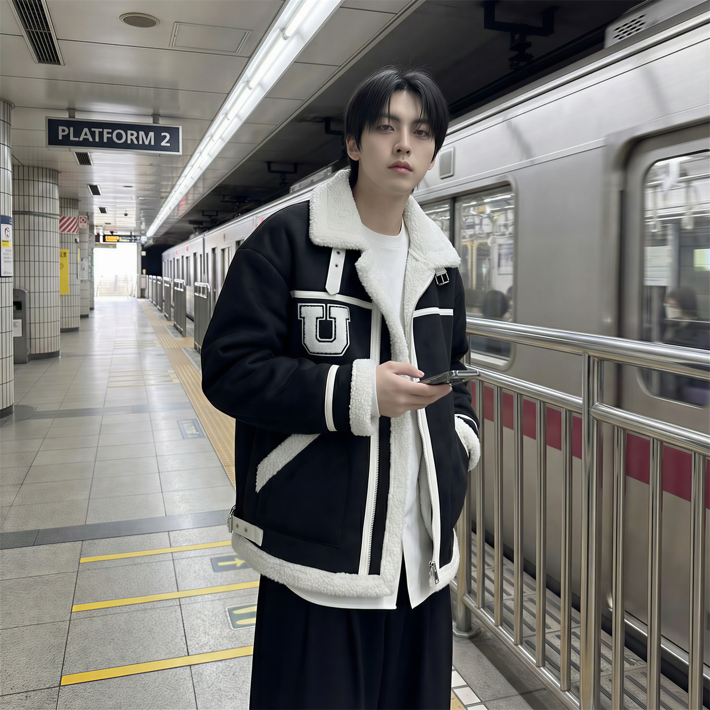 现货 皮毛一体外套冬季校园宽松棉服潮男大码棉衣 4725-P115图片