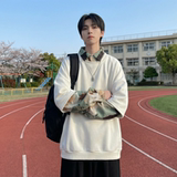 现货慵懒假两件衬衫领卫衣日系情侣碎花上衣A881-P65，男装衬衫，星座1017