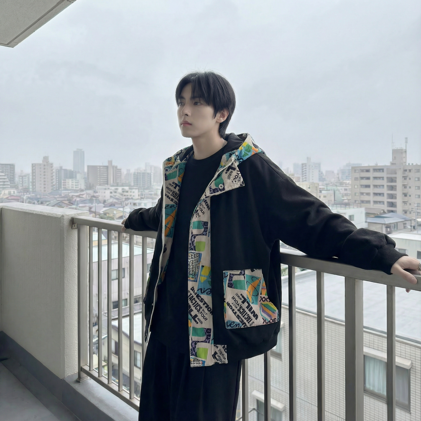 现货春款潮流涂鸦拼接夹克开衫连帽外套WT23-P75控96,男装夹克,星座1017