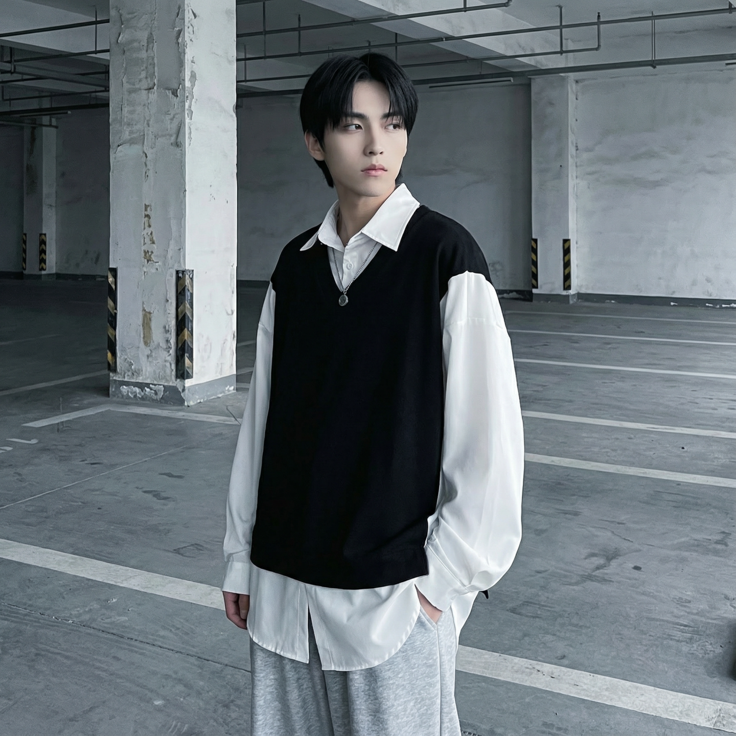 现货假两件长袖衬衫宽松衬衣港风休闲百搭上衣GK25-P58，男装衬衫，星座1017