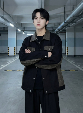 现货 2026春季痞帅拼接设计感翻领夹克高级感潮流外套  J46-P75