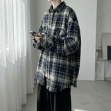 现货2026春复古美式格子长袖衬衫毛边宽松衬衣SC245-P58，男装衬衫，星座1017