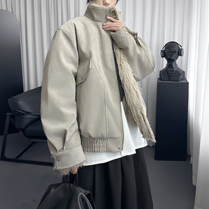 冬季座山雕夹棉麂皮夹克加厚外套男生翻领加绒棉衣 M3573-P138图片