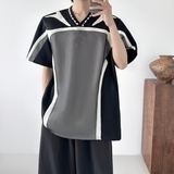 现货网格拼接撞色垫肩圆领短袖机能设计感运动短袖上衣F0281-P68，商品下架区，星座1017