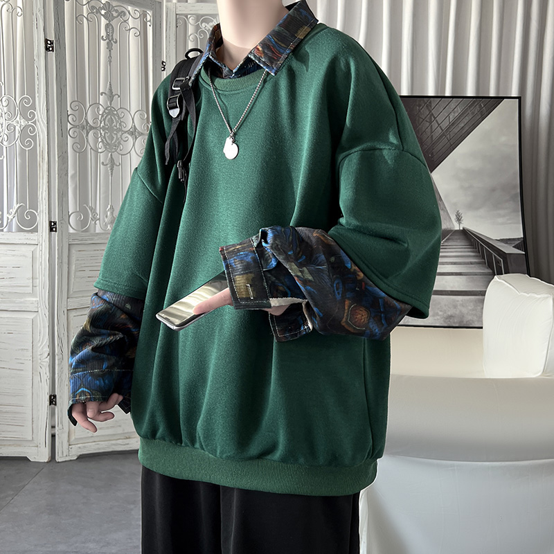 2025慵懒假两件衬衫领卫衣日系情侣碎花上衣A881-P65，男装衬衫，星座1017
