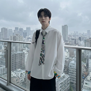 现货长袖衬衫男潮流带领带帅气港风高级感情侣衬衣 FA32-P55图片