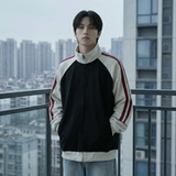 新款现货美式插肩袖立领男春季重磅开衫撞色条纹运卫衣CR711-P68，男装卫衣，星座1017