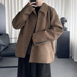 不规则立领解构肌理拼接咖色外套G3513-P118，女装短外套，星座1017