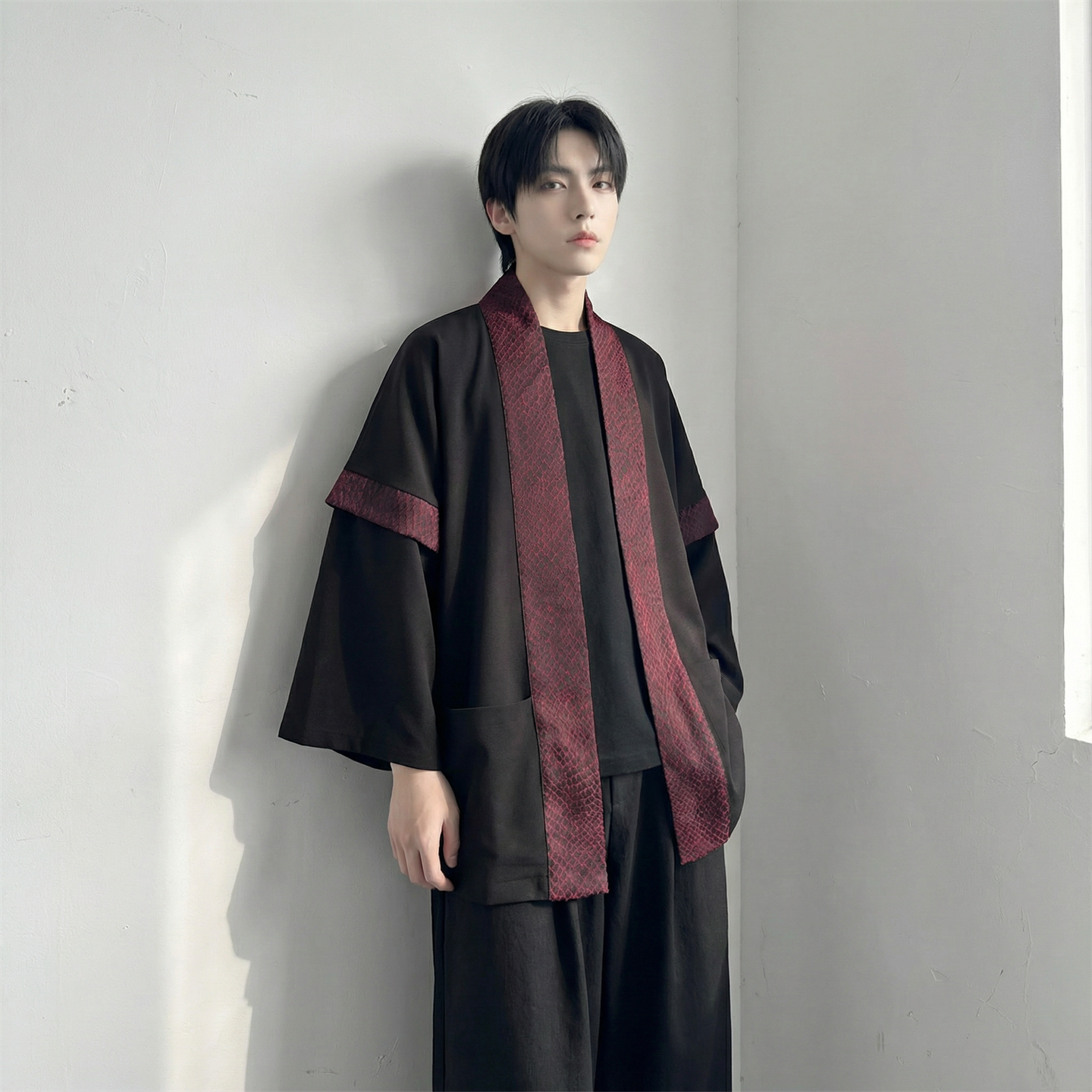 现货春秋风蟒纹印花拼接男士道袍汉服D3206-P78,男装民族服装,星座1017