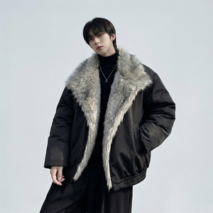 现货 冬季大毛领加厚夹棉黑锻拼接棉服外套 M1654-P168图片